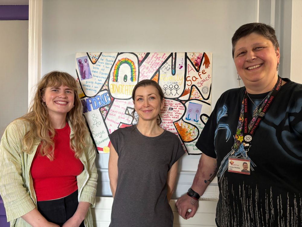 Hattie, Leah and Jenny at Battle Scars HQ