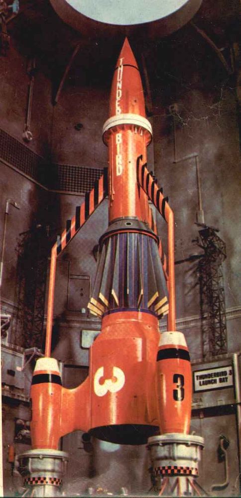 Thunderbird 3 in her launch silo in a scene from THUNDERBIRDS (1965). 