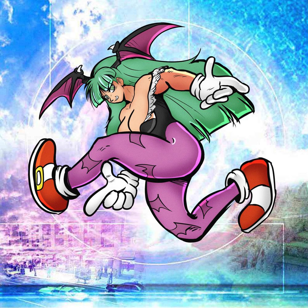 Sonic Adventure box art parody featuring Morrigan from Darkstalkers.