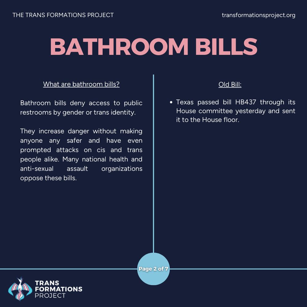 Bathroom bills deny access to public restrooms by gender or trans identity. 

They increase danger without making anyone any safer and have even prompted attacks on cis and trans people alike. Many national health and anti-sexual assault organizations oppose these bills.

Old Bill:

Texas passed bill HB437 through its House committee yesterday and sent it to the House floor.
