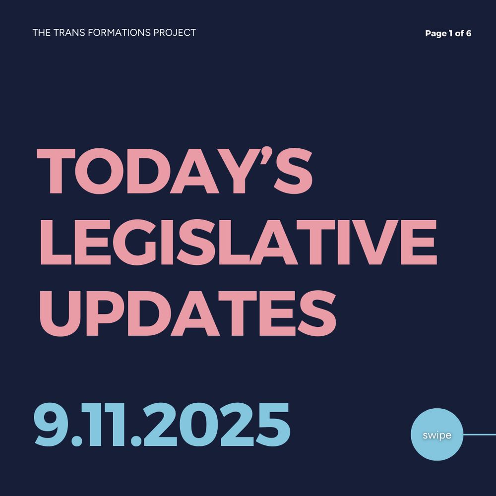 Today’s Legislative Updates September 11, 2025

Trans rights are still under attack in the United States. Please visit our website linked below to learn about your state and contact your reps. Here's a thread of today's updates:
