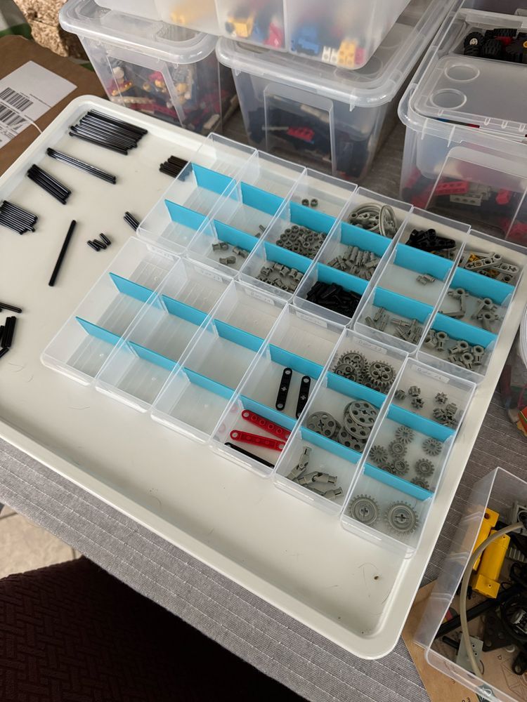 Sorted lego parts in a drawer