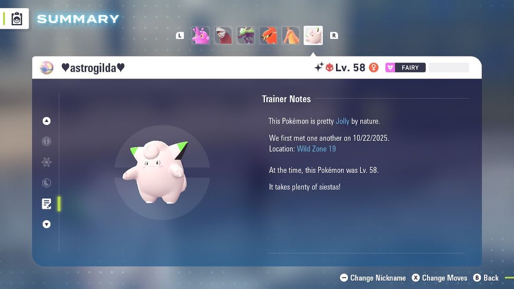 Print de summary da Alpha Clefairy shiny.