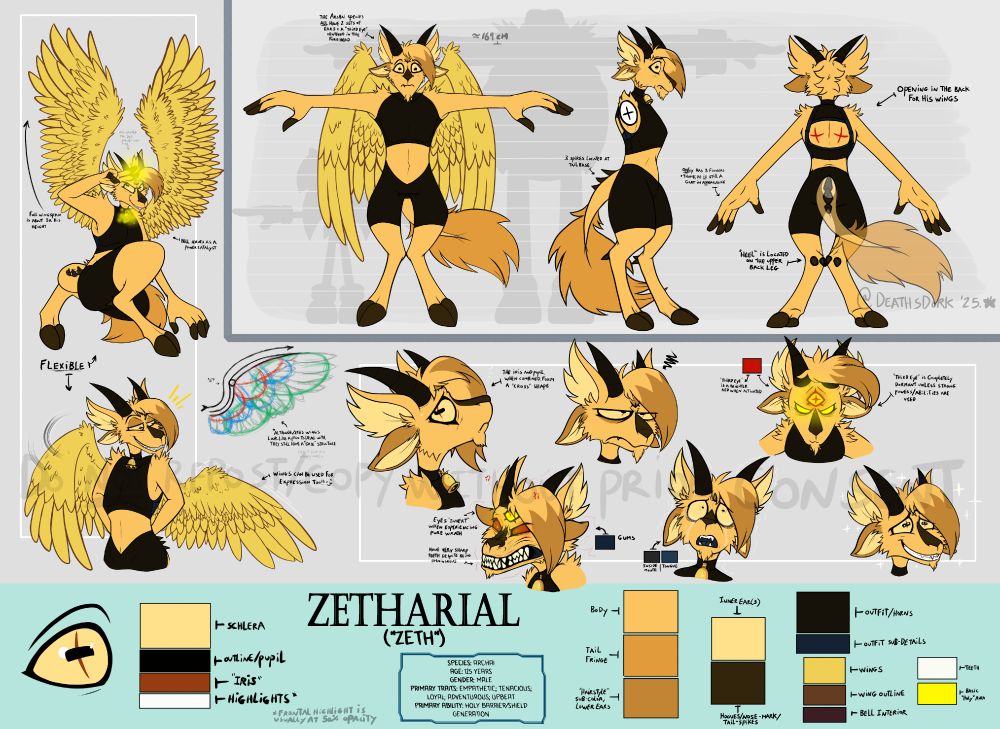 Official (sort of) refsheet for a character I'm using in a Sonic/Deadly Six AU I am currently in the process of scripting/world-building for; Zetharial aka "Zeth" the Archai. The Archai are an original species of mine, whom are in a nutshell pseudo-divine goat/sheep-like beings capable of harnessing energy into Light Magic. More on that later when I finally get off my lazy ass and do some more visuals aaaaa