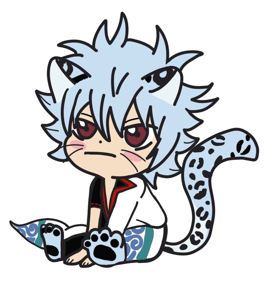 snow leopard gintoki sitting in a cute way being a cutie (colored this time)
