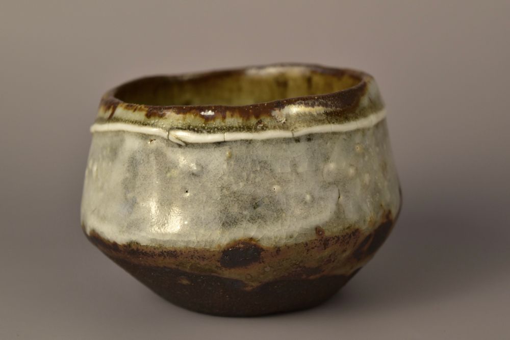 Tea bowl, stoneware and porcelain with white shino glaze.