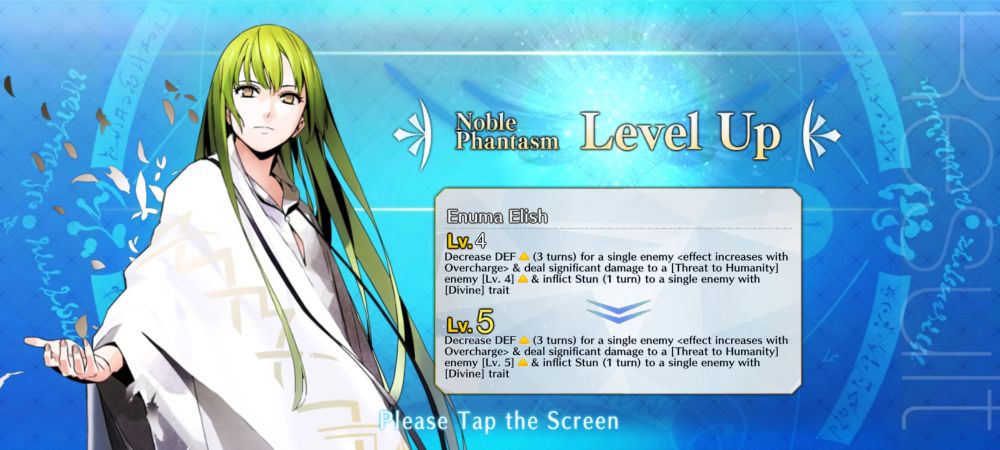 A photo of Enkidu from fate grand order having their noble phantasm upgraded from 4 to 5