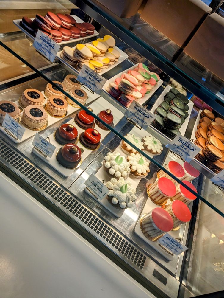 Their display with little cakes, tarts, and macaron, including a black forest tart which looks super cute, and summer plum macaron (and a bunch of other stuff)