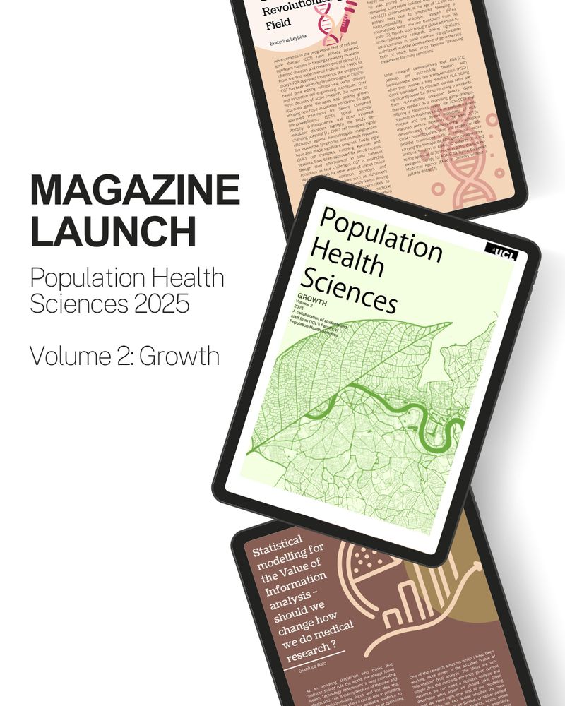 White background with text about the magazine launch. Three digital tablets showing parts of the magazine.