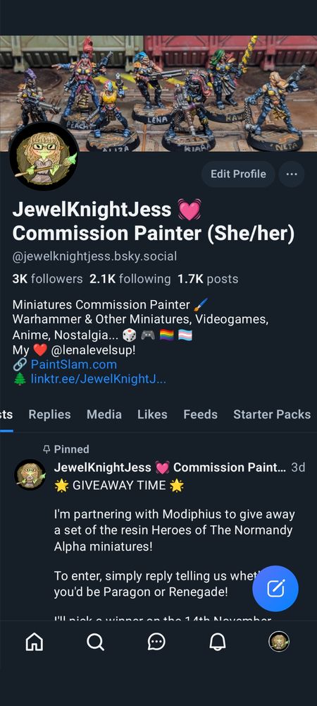 Jewelknightjess profile page on Bluesky 