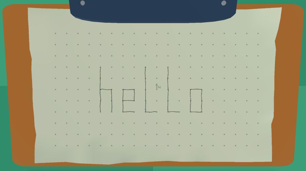 The "paper on a clipboard" interface of the game, where the player can draw lines between points