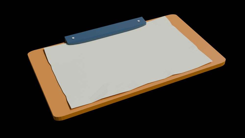 just a clipboard with a paper sheet, rendered in Blender