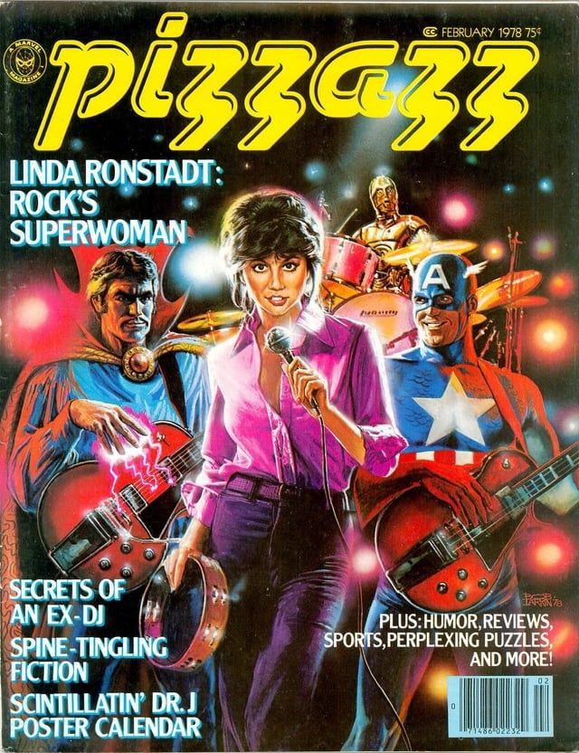 Linda Ronstadt leads a band made up of Doctor Strange and Captain America (guitars) and C-3PO (drums).