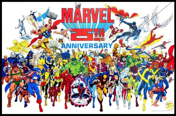 Poster for "Marvel 25th Anniversary" featuring the then current incarnations of all their big characters.