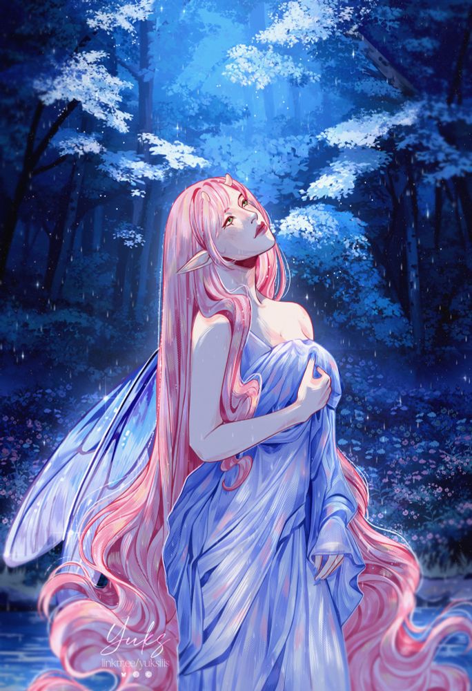 fairy girl standing in the rain