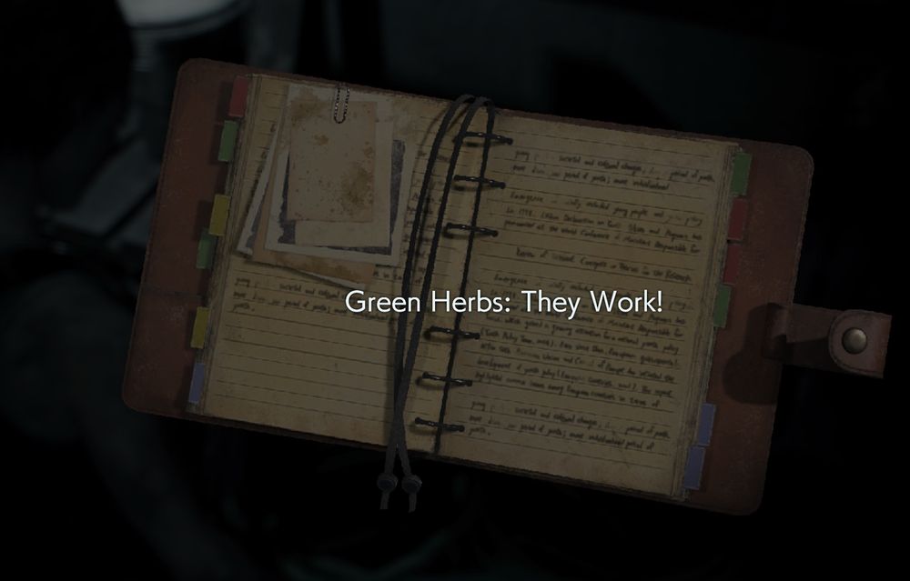 a notebook that says “Green Herbs: They Work!”