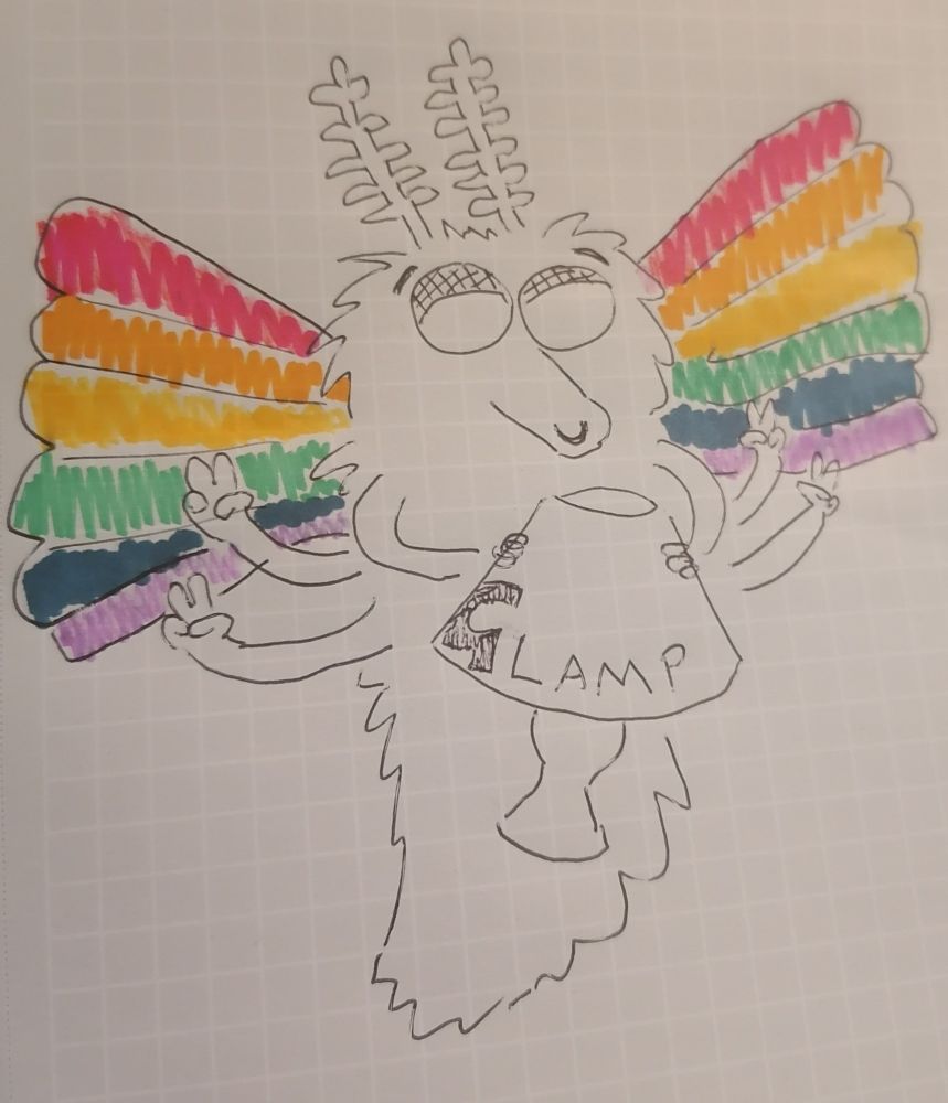 HAPPY PRIDE MOTH
This very happy and colourful moth is holding its favourite lamp, to which the artist added a "G" to make it a GLAMP.