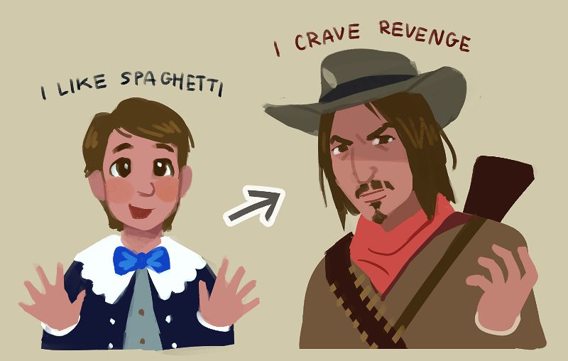 Baby Jack Marston: "I like spaghetti".
Adult Jack Marston: "I crave revenge".