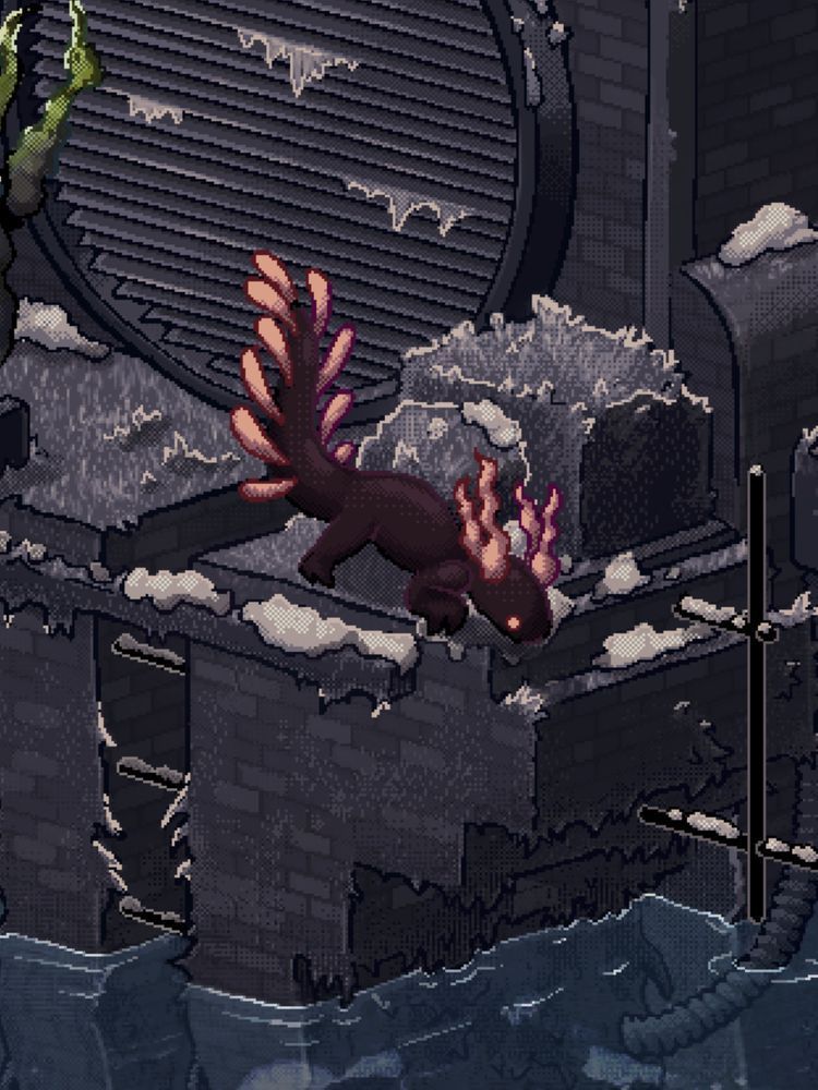 a close up of the dark salamander lizard on the building.