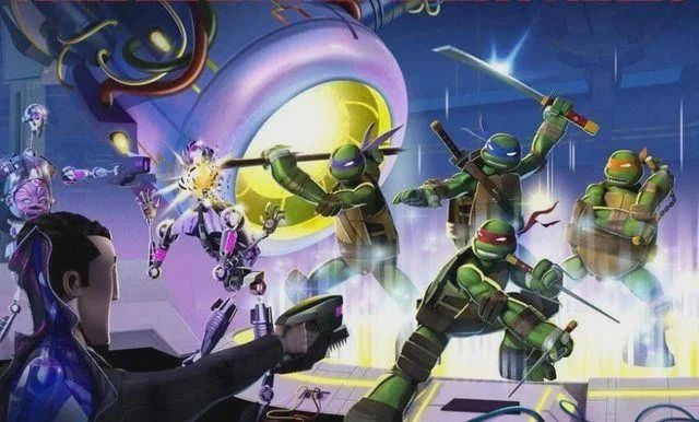 The same TMNT on the transmitted pose as the Michael Dooney art, but in Ciro Nieli's 2012 Ninja Turtles style. The Utroms here are called the Kraang