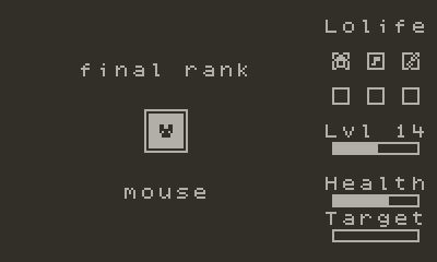 A screenshot from Lolife on Playdate showing a final ranking of "mouse" on beating the game.
