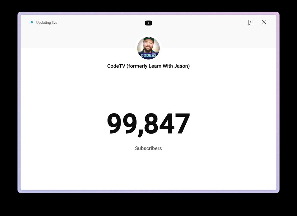YouTube subscriber count for CodeTV at 99,847
