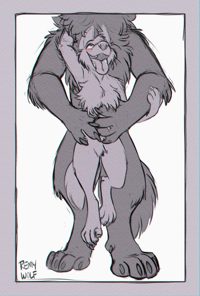 A very large canine lifting up a smaller canine, its massive paws gripping and wrapping around their waist