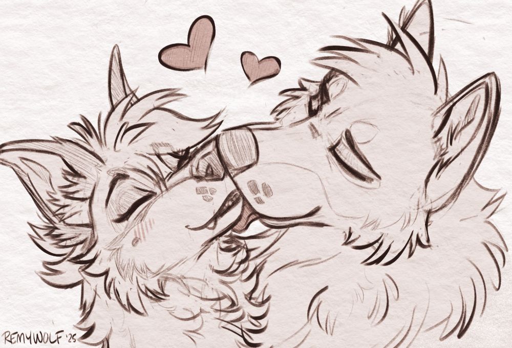 Two wolves doin a smooch