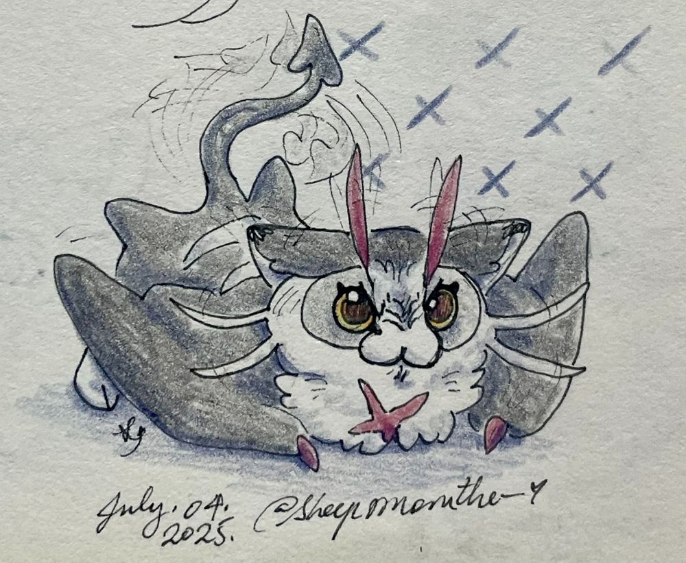 Kitemon, a small cat/owl-like rookie Digimon, in the well-known stance cats make when they ready themselves to pounce