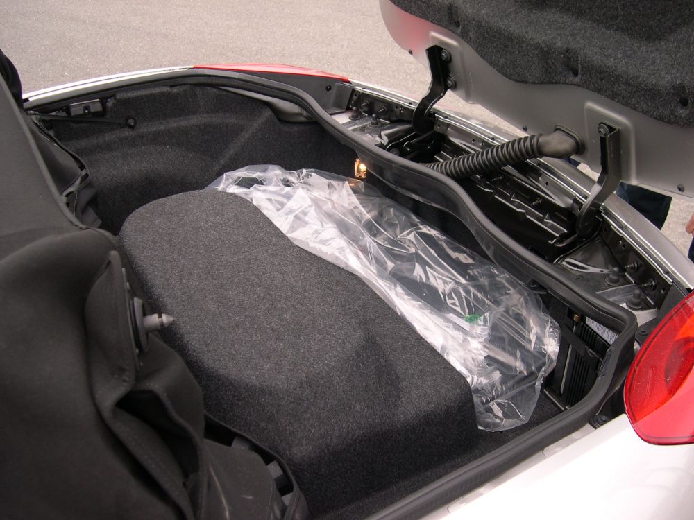 Cargo area of a Pontiac Solstice roadster.  