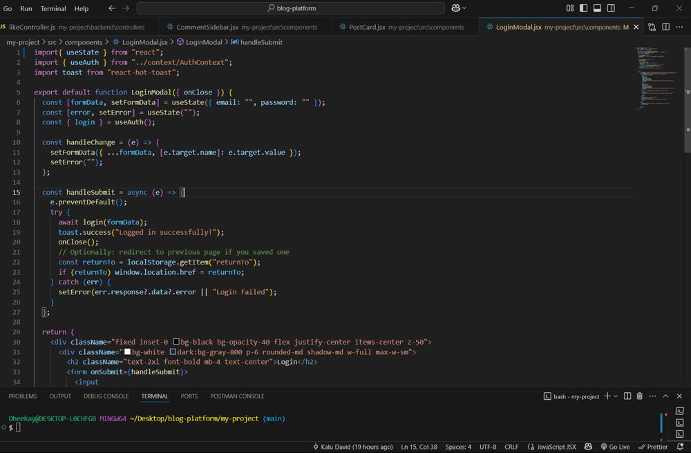 Login modal code