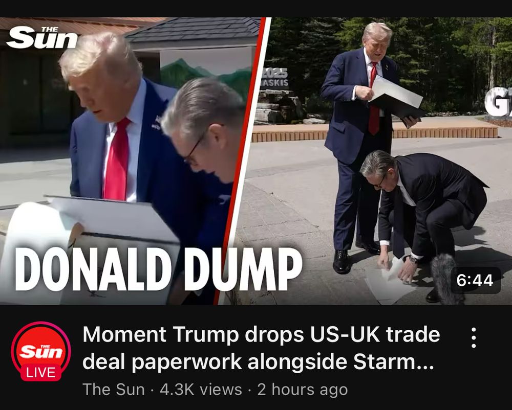 The Sun YouTube video: Donald Dump: Moment Trump drops US-UK trade deal paperwork alongside Starmer 