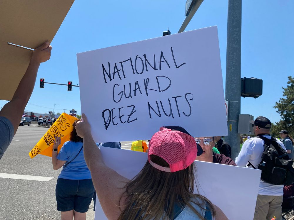 Sign reads national guard deez nuts