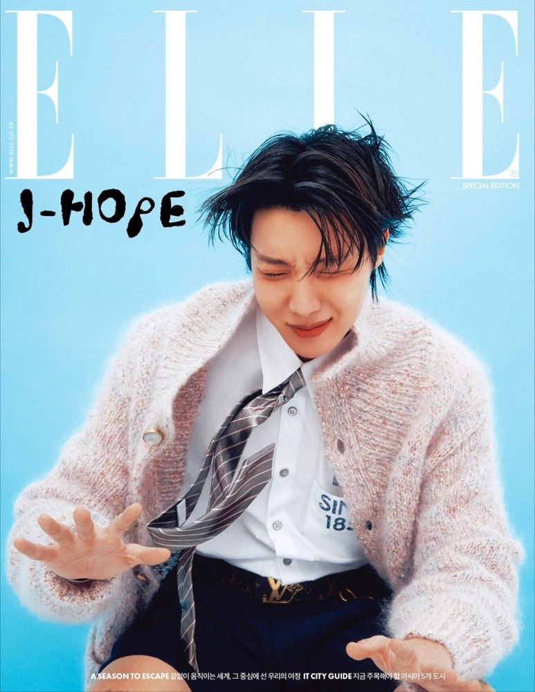 Hobi for Elle Korea in a fuzzy sweater 