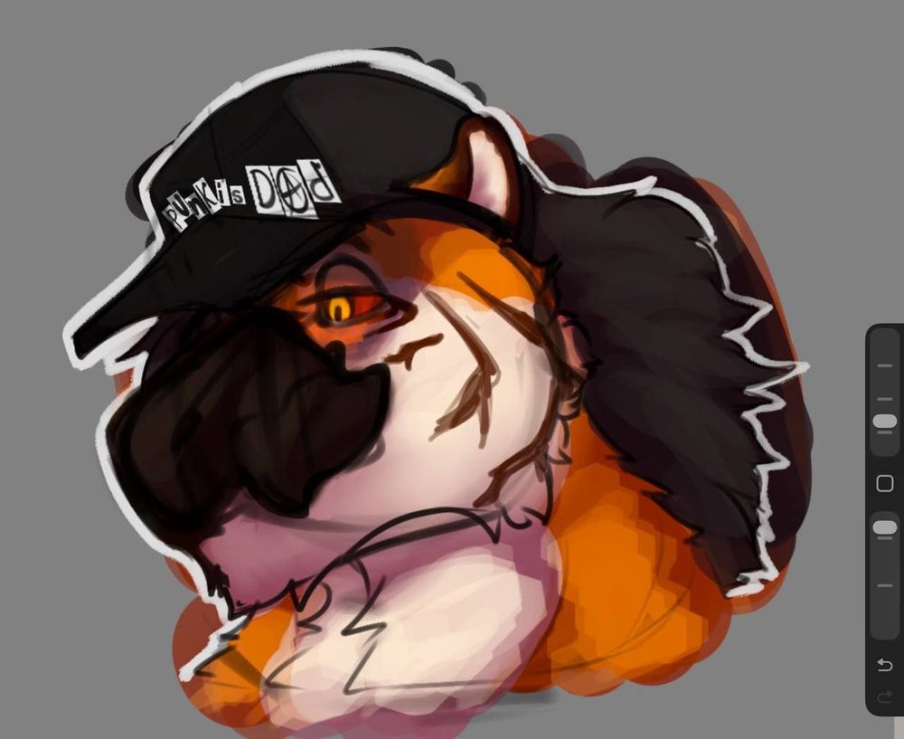 Skal the gryphon wearing a hat that says "pUnK is DAD" 