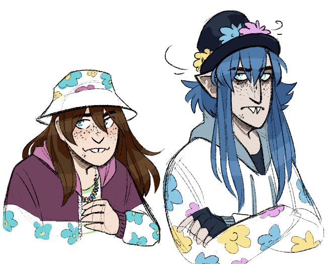 ten year old morten next to 20 year old morten, a vampire now. their hair used to be brown - they dyed it blue for some time before turning, so now it's stuck that way. while a happy child, he's not very happy about being a vampire