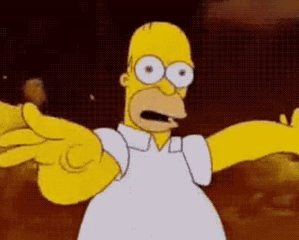 homer simpson from the simpsons is making a funny face with his arms outstretched