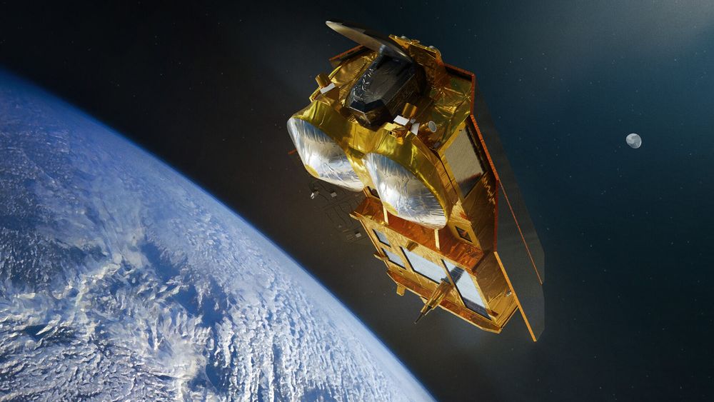 Artist's impression of the CRISTAL satellite orbiting Earth