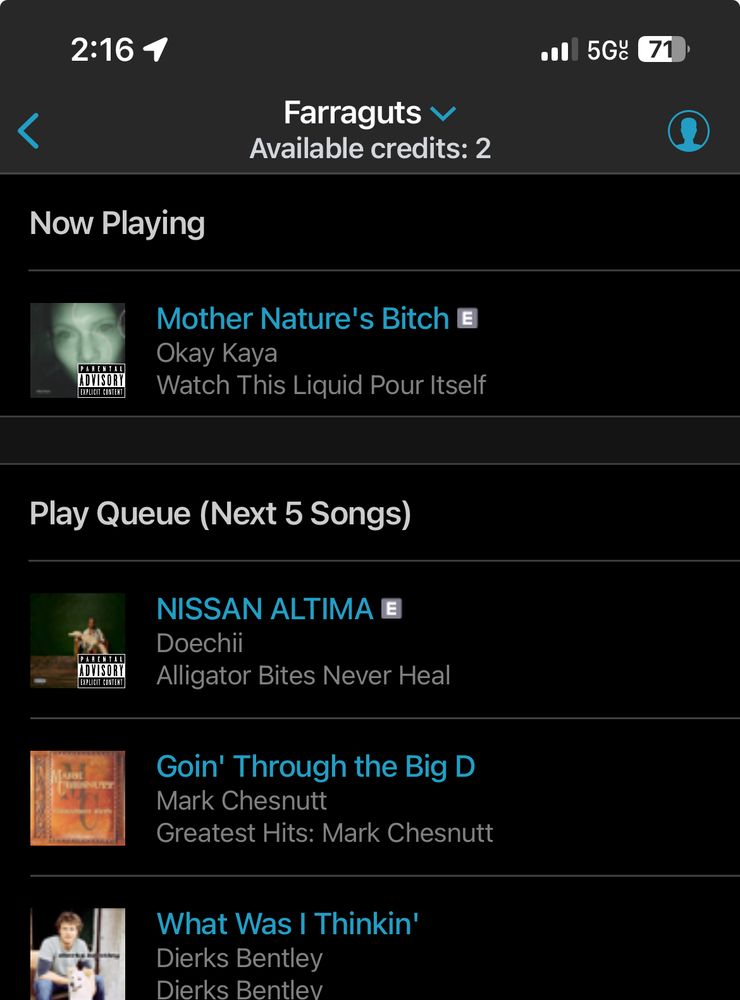 A screenshot of a jukebox app with Mother Nature’s Bitch by Okay Kaya playing 