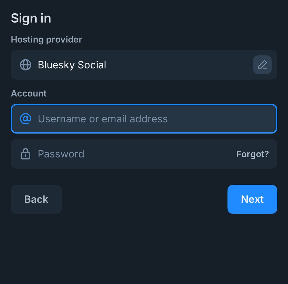 Screen shot of BlueSky login 