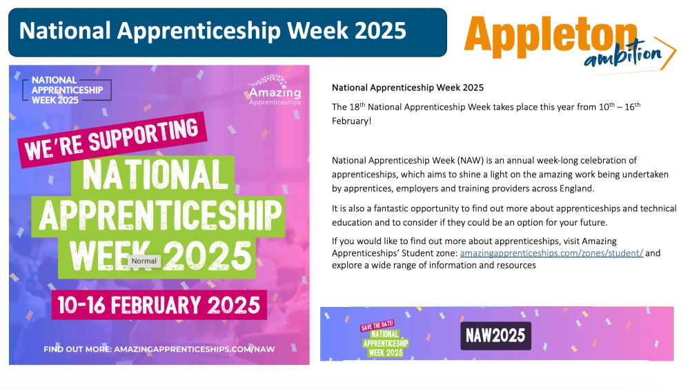 Next week we are celebrating National Apprenticeship. @appletonacademy.bsky.social