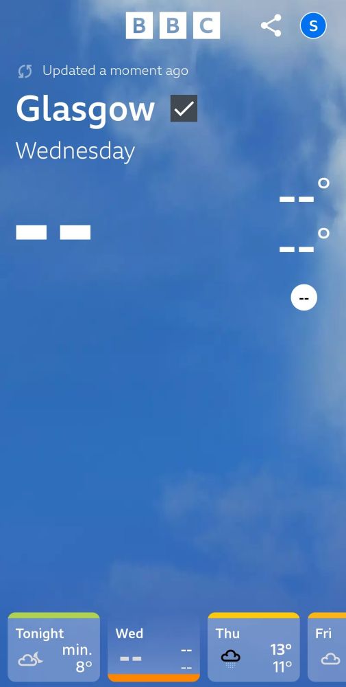 BBC Glasgow Wednesday weather, it's just a couple of dashes 