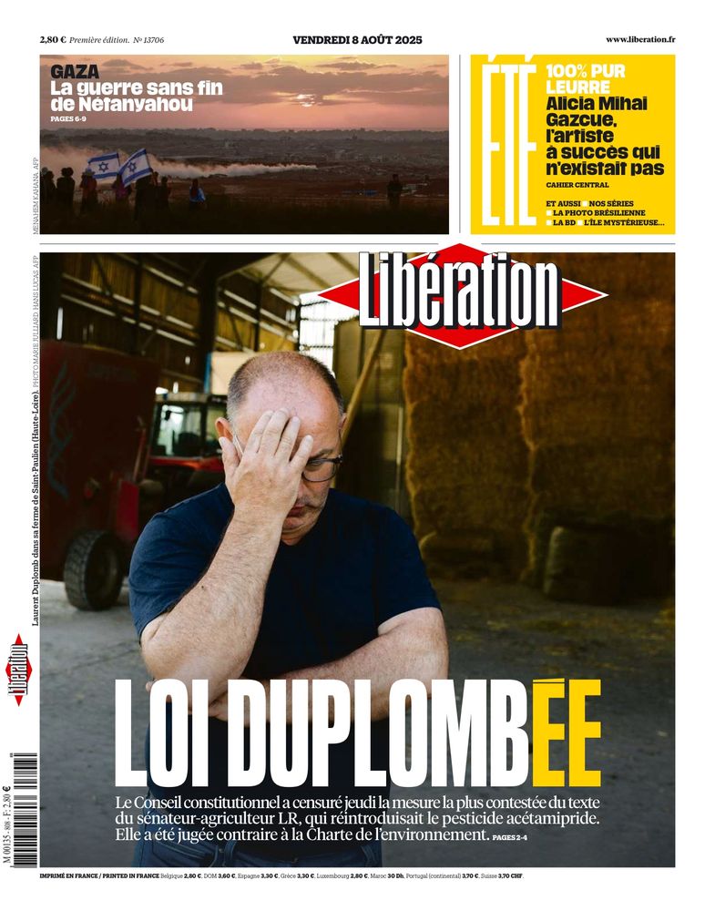La une de Libé : « loi Duplombée »