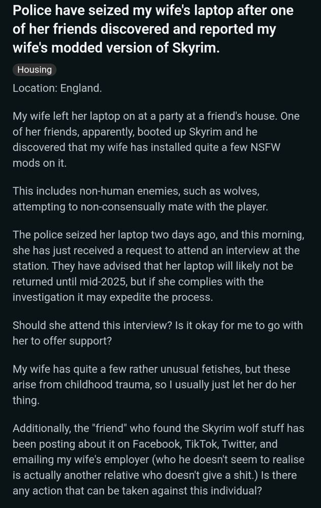 Screenshot of a reddit post. See link in post for transcription.