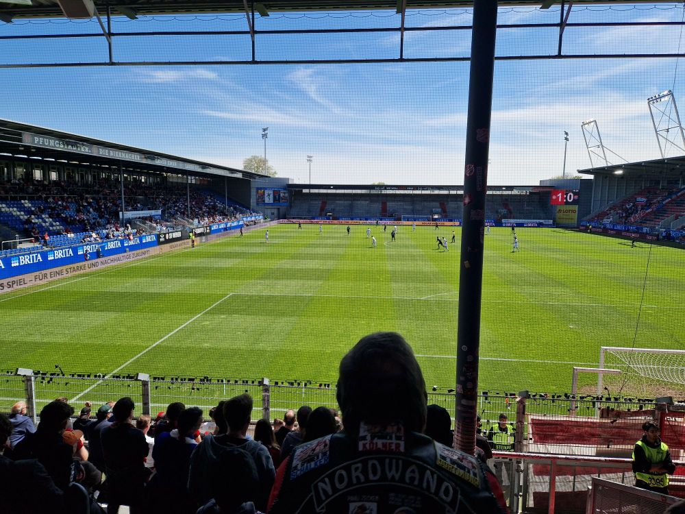 Brita Arena as seen from behind the N7 post, where SVWW is 1-0 up against Unterhaching before the half