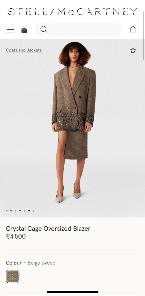 A screenshot of the jacket Taylor Swift was wearing in the previous photo:

STELL/MCCARTNEY
Coats and Jackets
Crystal Cage Oversized Blazer
€ 4,500
Colour • Beige tweed