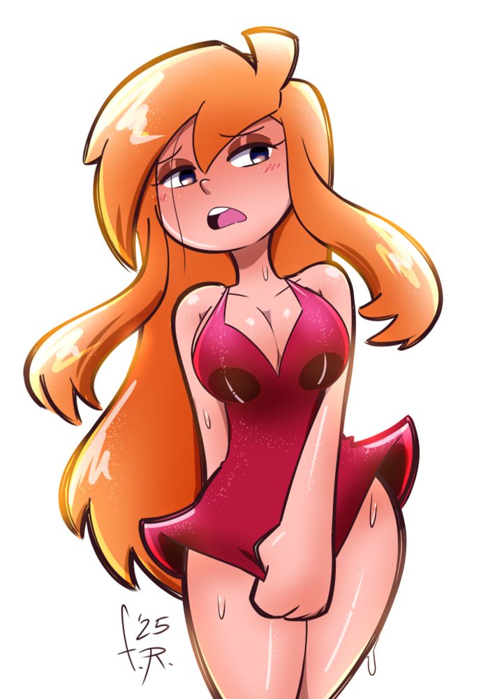 Art of Panty Anarchy from Panty and Stocking, being depicted with her temporary shy/modest personality from a season 2 episode. This is an alt featuring added color.