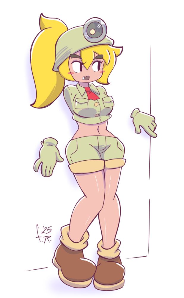 My take on a more humanoid version of Goombella from Paper Mario: The Thousand Year Door. She's leaning against a wall, about to peek around the corner.