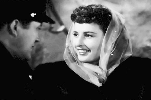 Dennis Morgan & Barbara Stanwyck in a sleigh