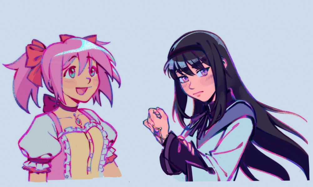 Digital Drawing of Madoka and Homura from Mahou Shoujo Madoka Magika
